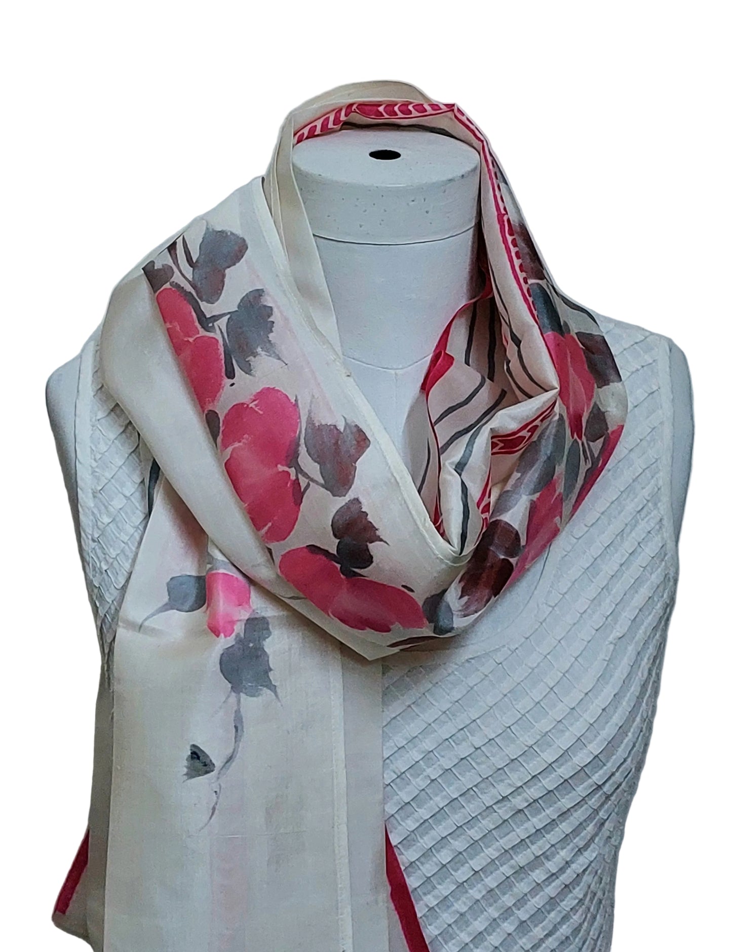 Handpainted Silk Stole– Pink Peony Power